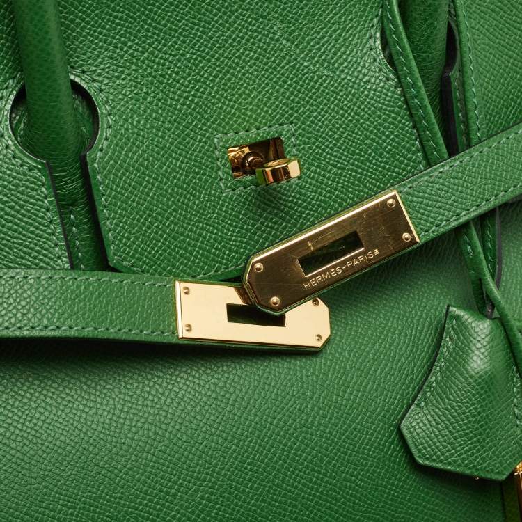 Pre Owned Hermes Vert Bengal Epsom Leather Gold Finish Birkin 35 Bag