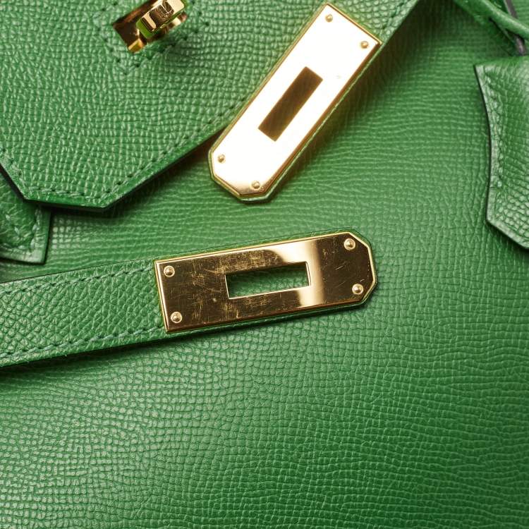 Pre Owned Hermes Vert Bengal Epsom Leather Gold Finish Birkin 35 Bag