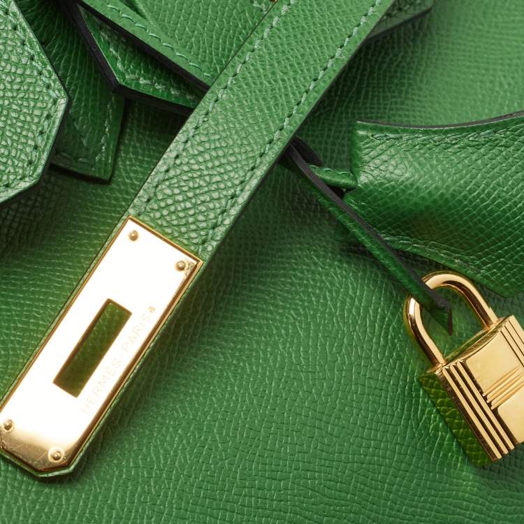 Pre Owned Hermes Vert Bengal Epsom Leather Gold Finish Birkin 35 Bag