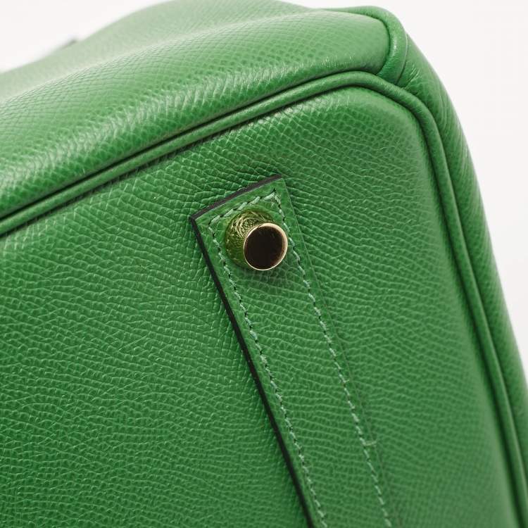 Pre Owned Hermes Vert Bengal Epsom Leather Gold Finish Birkin 35 Bag