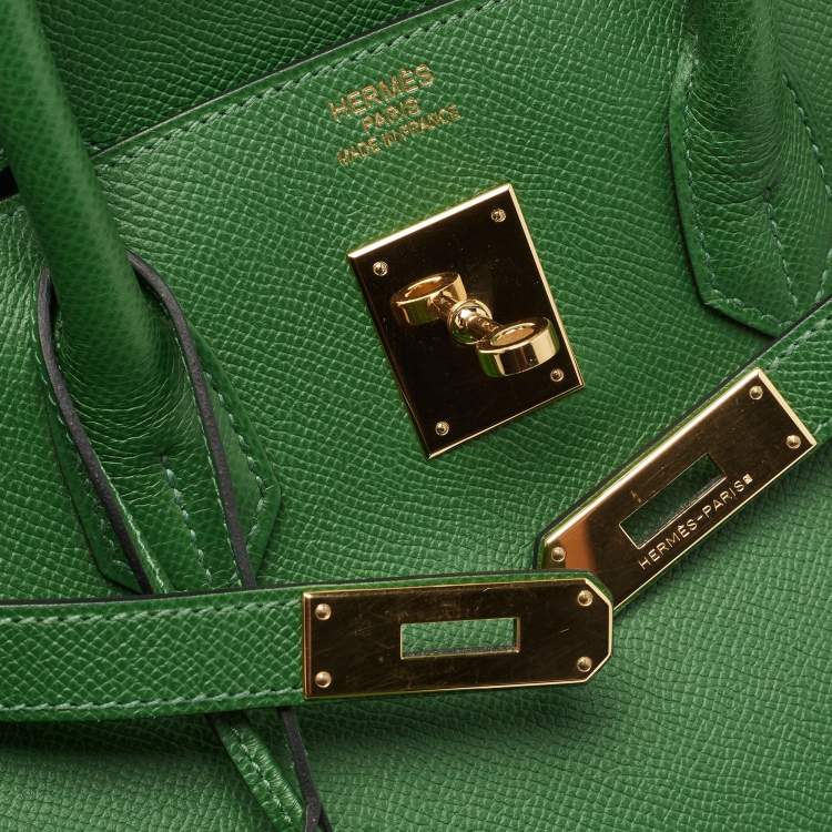 Pre Owned Hermes Vert Bengal Epsom Leather Gold Finish Birkin 35 Bag