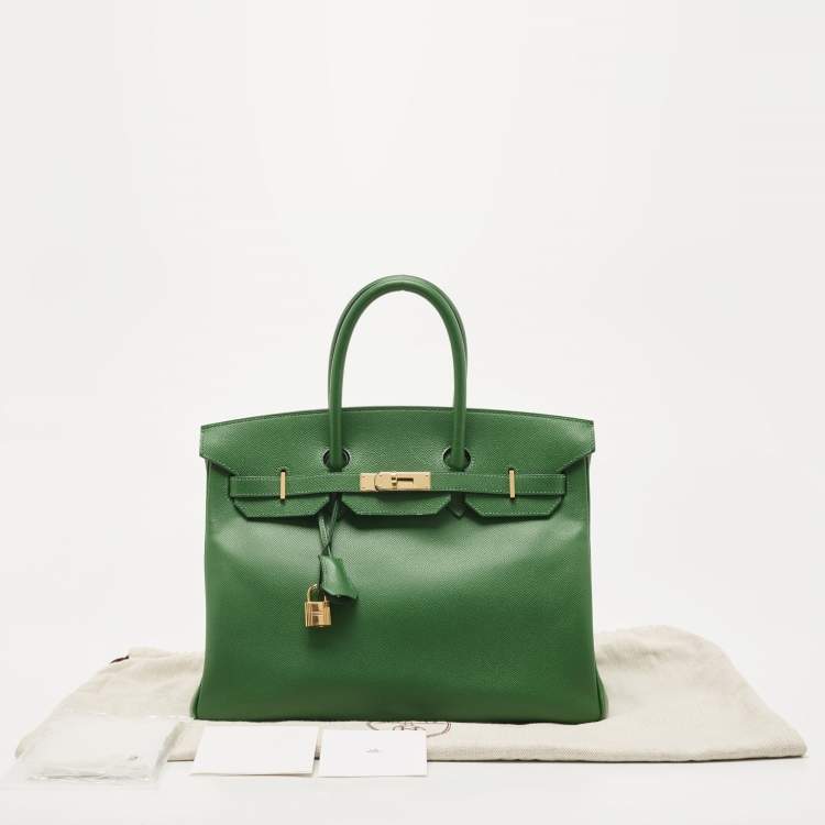 Pre Owned Hermes Vert Bengal Epsom Leather Gold Finish Birkin 35 Bag