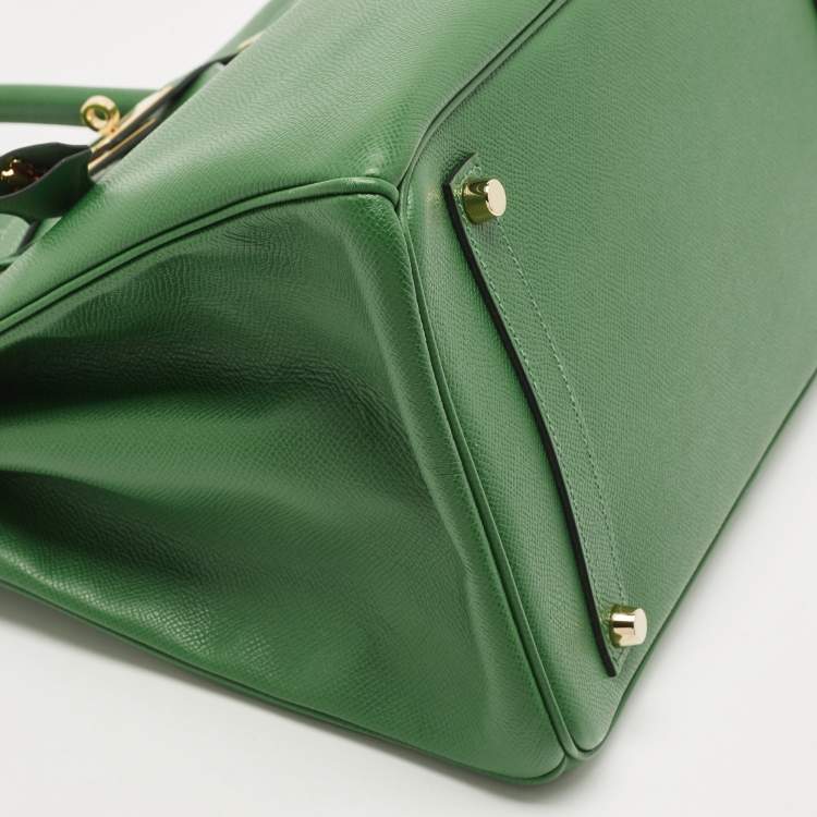 Pre Owned Hermes Vert Bengal Epsom Leather Gold Finish Birkin 35 Bag