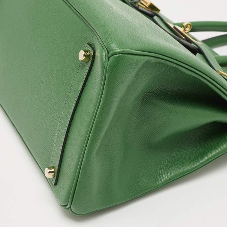Pre Owned Hermes Vert Bengal Epsom Leather Gold Finish Birkin 35 Bag