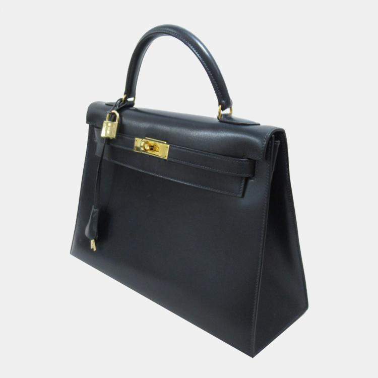 Hermes Black Box Calf Leather Palladium Hardware Kelly Sellier 28 Bag Hermes