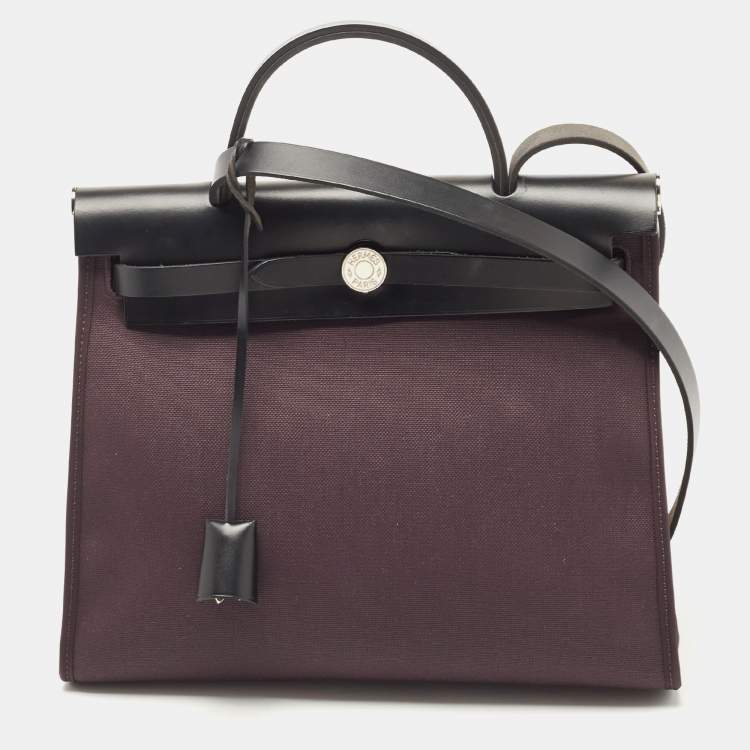 Pre Owned Hermes Prunoir/Black Vache Hunter and Canvas Herbag Zip 31 Bag