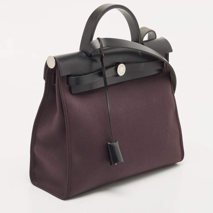 Pre Owned Hermes Prunoir/Black Vache Hunter and Canvas Herbag Zip 31 Bag