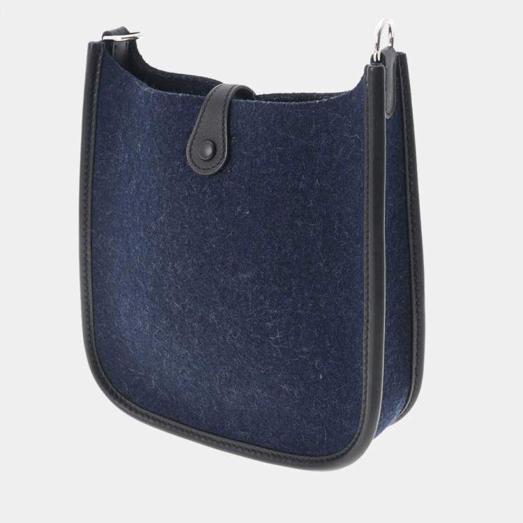 Hermes Blue Leather Canvas H Logo Men's Women's Crossbody Shoulder Bag