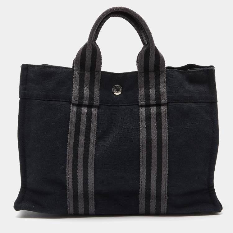 مملوكة مسبقًا Hermes Black/Grey Canvas Fourre Tout PM Bag