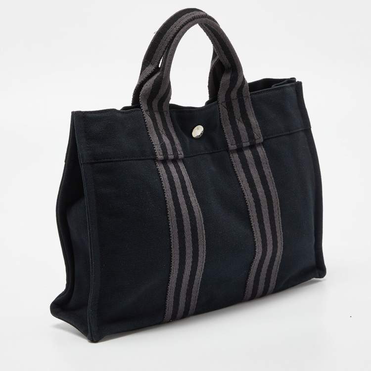 مملوكة مسبقًا Hermes Black/Grey Canvas Fourre Tout PM Bag