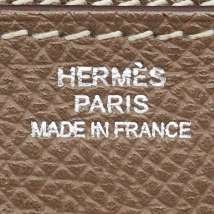 Pre Owned Hermes Etoupe Epsom/Cherve Leather Palladium Finish Kelly Wallet w/ Vision II Agenda Cover