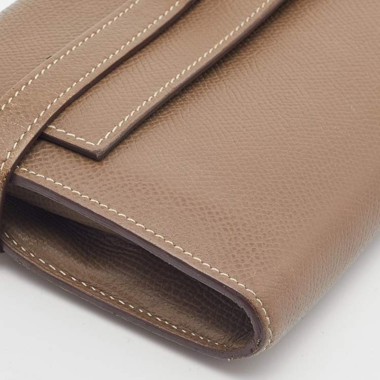 Pre Owned Hermes Etoupe Epsom/Cherve Leather Palladium Finish Kelly Wallet w/ Vision II Agenda Cover