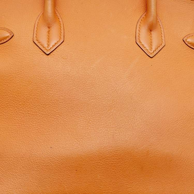 Pre Owned Hermes Orange Veau Gulliver Leather Gold Finish Birkin 30 Bag