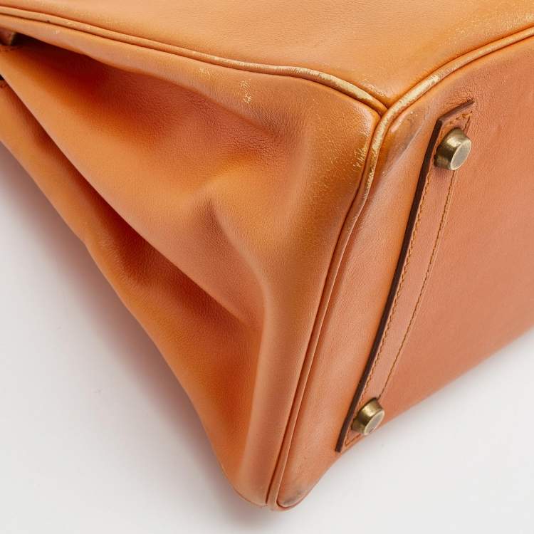 Pre Owned Hermes Orange Veau Gulliver Leather Gold Finish Birkin 30 Bag