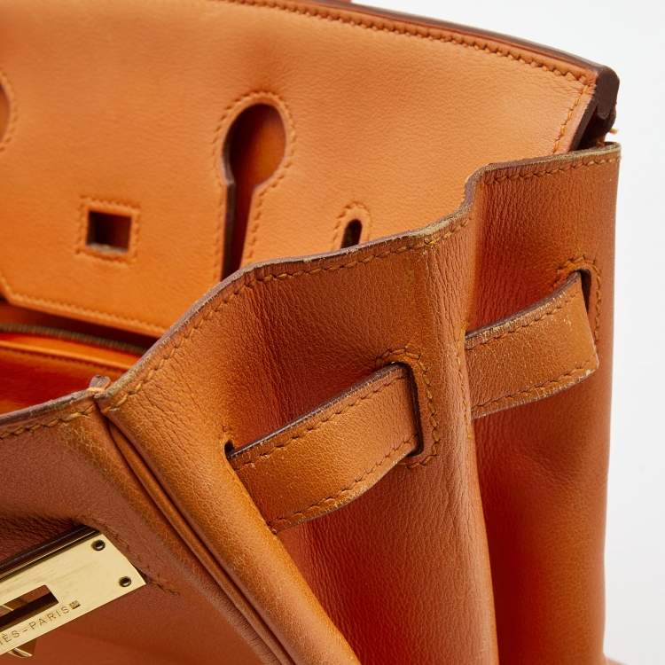 Pre Owned Hermes Orange Veau Gulliver Leather Gold Finish Birkin 30 Bag