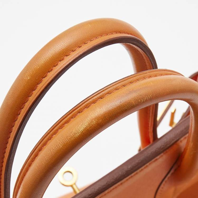 Pre Owned Hermes Orange Veau Gulliver Leather Gold Finish Birkin 30 Bag