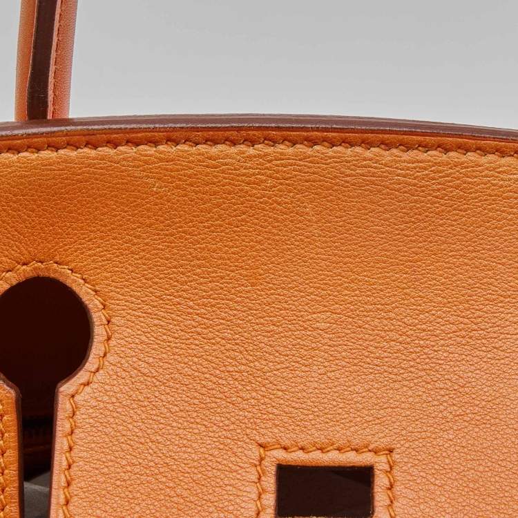 Pre Owned Hermes Orange Veau Gulliver Leather Gold Finish Birkin 30 Bag