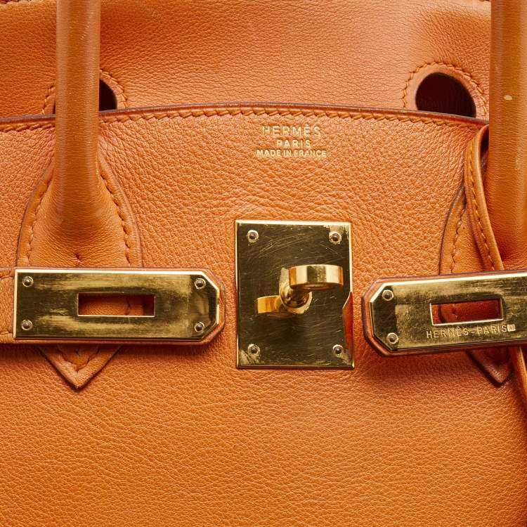 Pre Owned Hermes Orange Veau Gulliver Leather Gold Finish Birkin 30 Bag