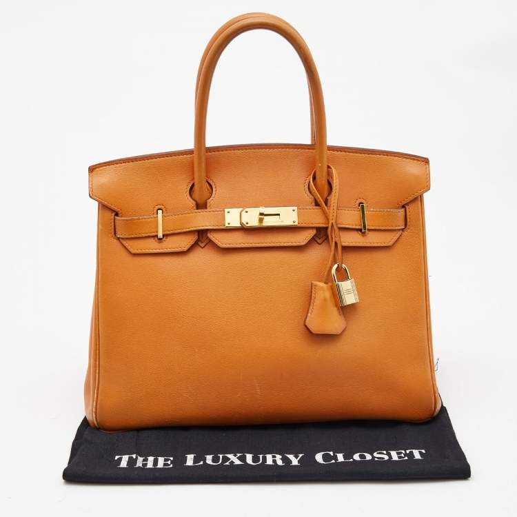 Pre Owned Hermes Orange Veau Gulliver Leather Gold Finish Birkin 30 Bag