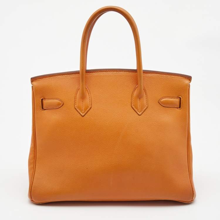 Pre Owned Hermes Orange Veau Gulliver Leather Gold Finish Birkin 30 Bag