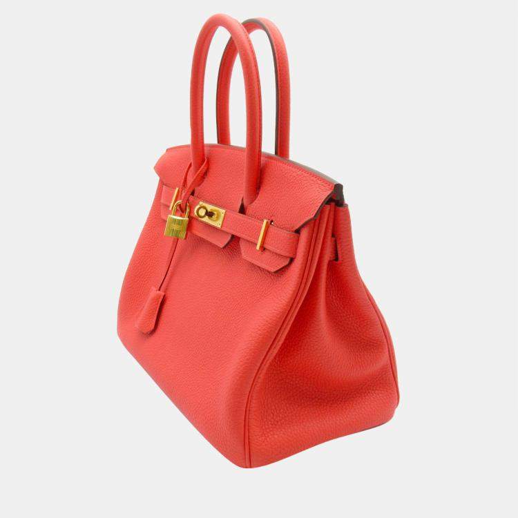 Hermes Rouge Grenat Clemence Leather Gold Finish Birkin 35 Bag Hermes