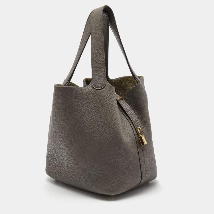 Pre Owned Hermes Etoupe Taurillon Clemence Leather Picotin Lock 22 Bag