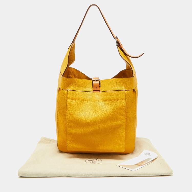 Pre Owned Hermes Soleil Taurillon Clemence Leather Palladium Finish Marwari GM Bag