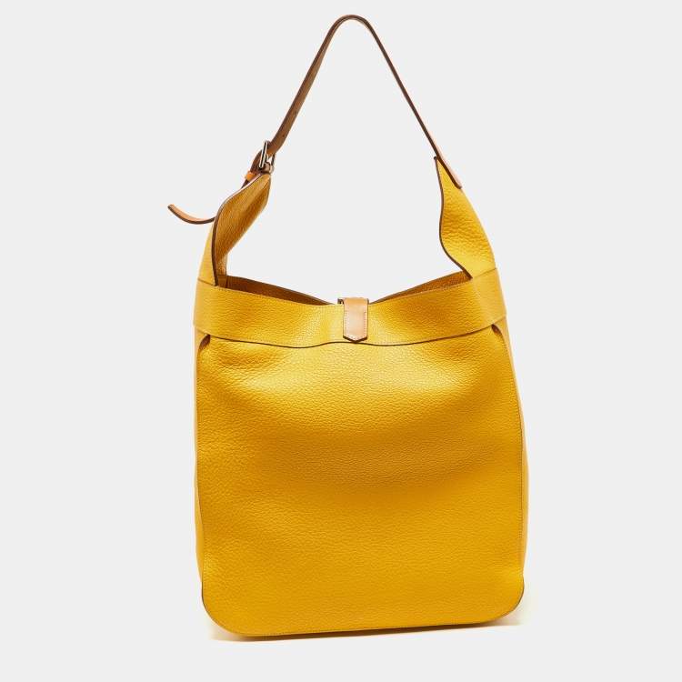 Pre Owned Hermes Soleil Taurillon Clemence Leather Palladium Finish Marwari GM Bag