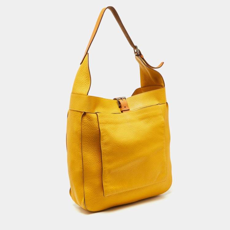 Pre Owned Hermes Soleil Taurillon Clemence Leather Palladium Finish Marwari GM Bag