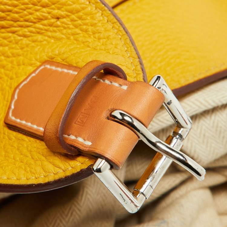 Pre Owned Hermes Soleil Taurillon Clemence Leather Palladium Finish Marwari GM Bag