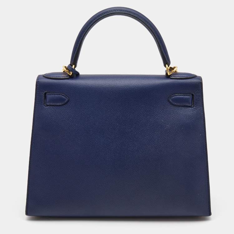Pre Owned Hermes Bleu Saphir Epsom Leather Gold Finish Kelly Sellier 28 Bag