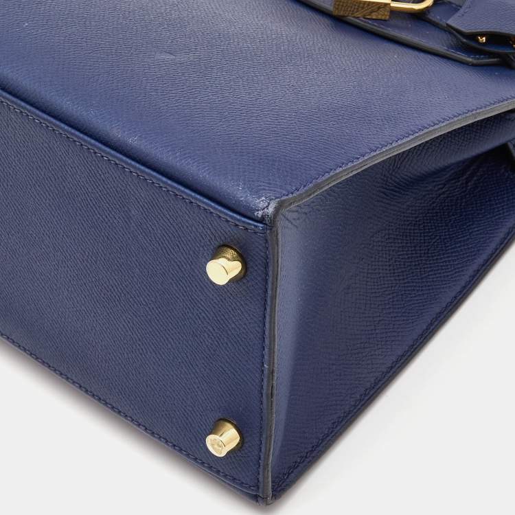 Pre Owned Hermes Bleu Saphir Epsom Leather Gold Finish Kelly Sellier 28 Bag