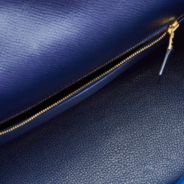 Pre Owned Hermes Bleu Saphir Epsom Leather Gold Finish Kelly Sellier 28 Bag