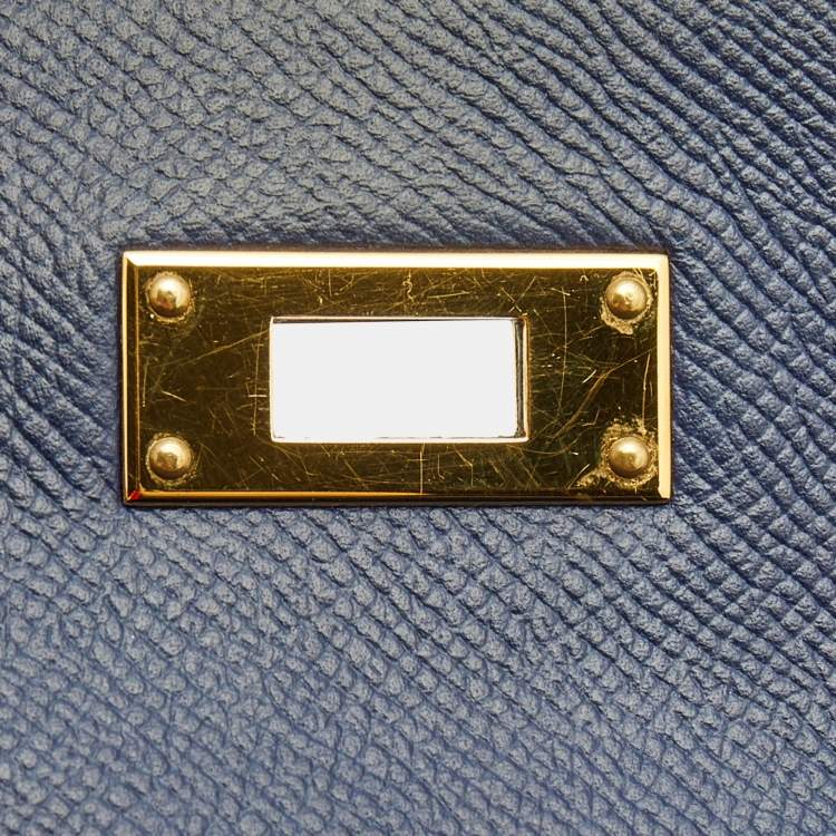 Pre Owned Hermes Bleu Saphir Epsom Leather Gold Finish Kelly Sellier 28 Bag