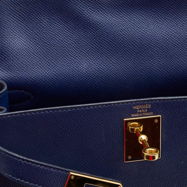 Pre Owned Hermes Bleu Saphir Epsom Leather Gold Finish Kelly Sellier 28 Bag