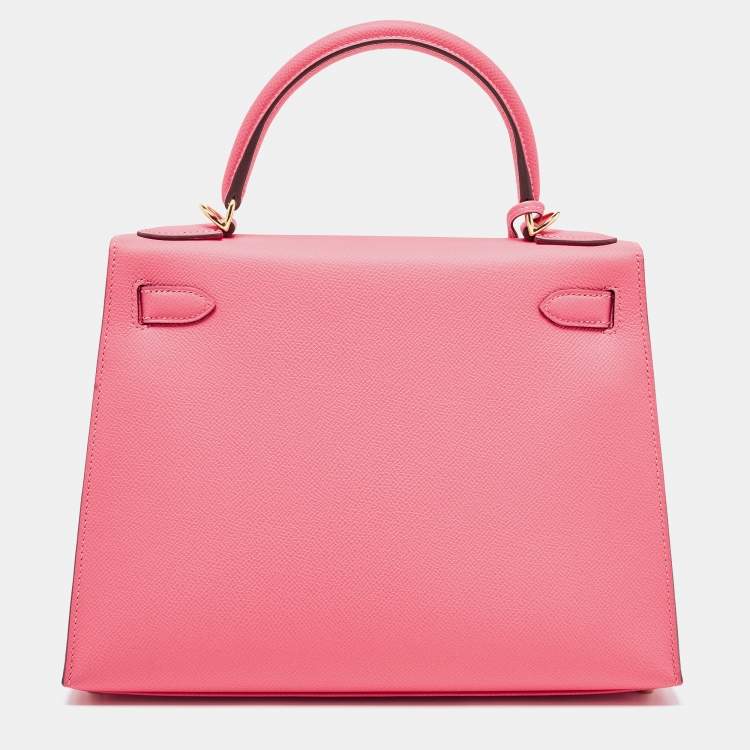 Pre Owned Hermès Rose Lipstick Epsom Leather Gold Finish Kelly Sellier 28 Bag