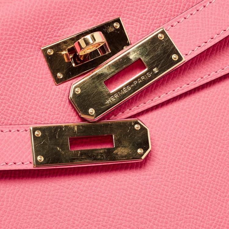 Pre Owned Hermès Rose Lipstick Epsom Leather Gold Finish Kelly Sellier 28 Bag