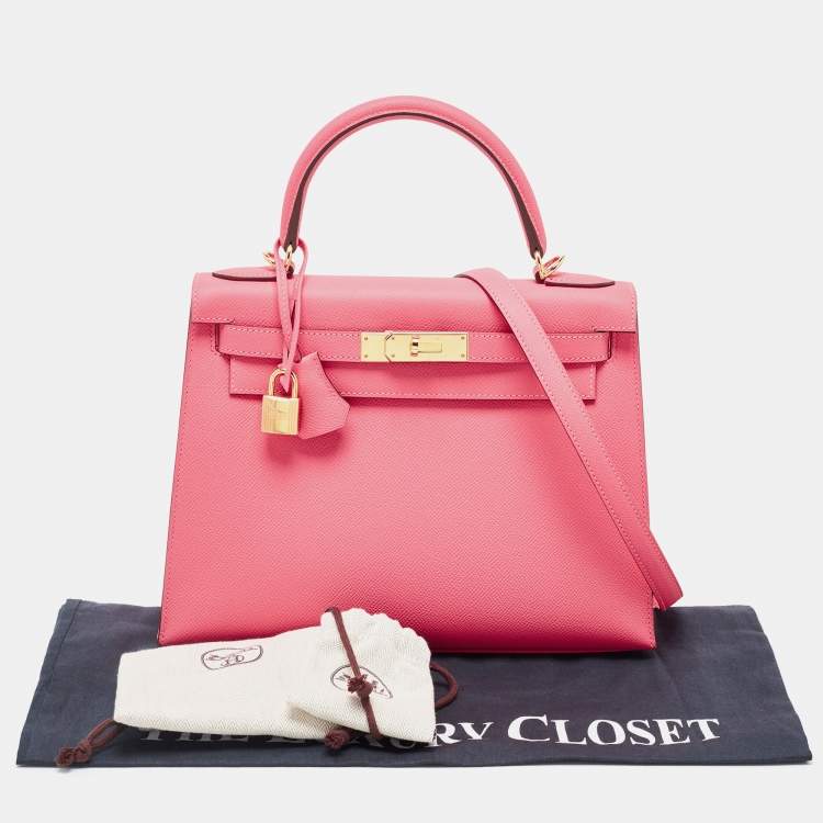 Pre Owned Hermès Rose Lipstick Epsom Leather Gold Finish Kelly Sellier 28 Bag