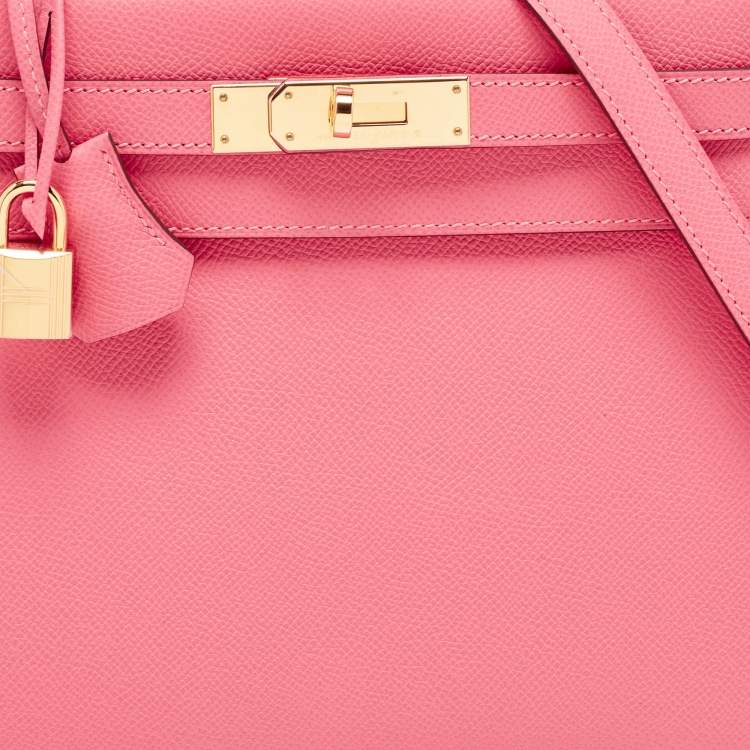 Pre Owned Hermès Rose Lipstick Epsom Leather Gold Finish Kelly Sellier 28 Bag