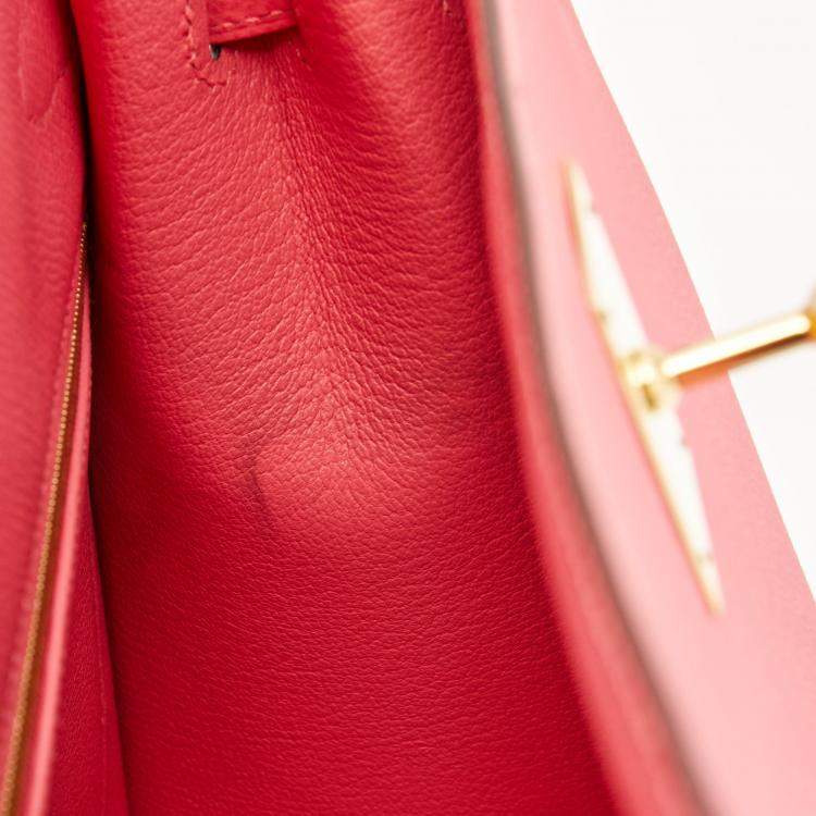 Pre Owned Hermès Rose Lipstick Epsom Leather Gold Finish Kelly Sellier 28 Bag