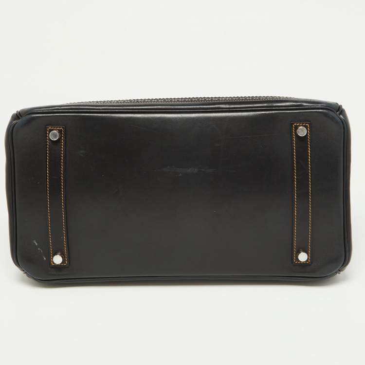 مملوكة مسبقًا Hermes Black Denim Fonce Toile/Evercalf Leather Palladium Finish Birkin 35 Ghillies Bag