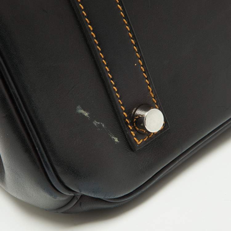 مملوكة مسبقًا Hermes Black Denim Fonce Toile/Evercalf Leather Palladium Finish Birkin 35 Ghillies Bag