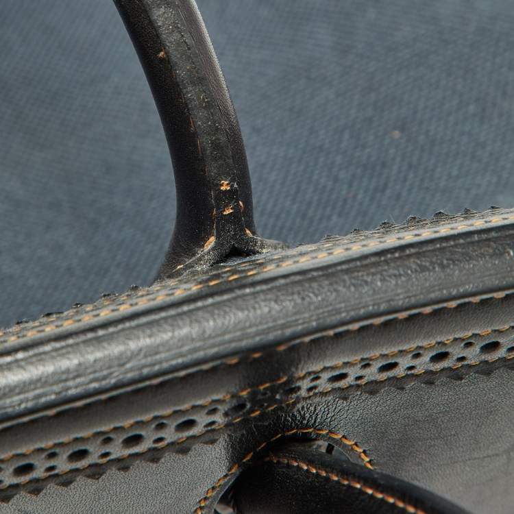 مملوكة مسبقًا Hermes Black Denim Fonce Toile/Evercalf Leather Palladium Finish Birkin 35 Ghillies Bag