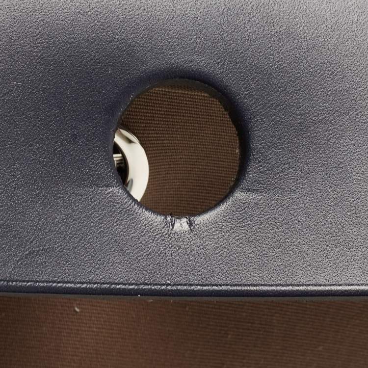 Pre Owned Hermes Vache Hunter/Toile Bleu Indigo/Etoupe Canvas and Leather Herbag Zip 31 Bag