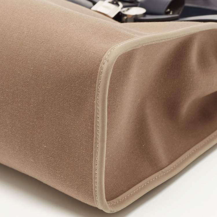 Pre Owned Hermes Vache Hunter/Toile Bleu Indigo/Etoupe Canvas and Leather Herbag Zip 31 Bag