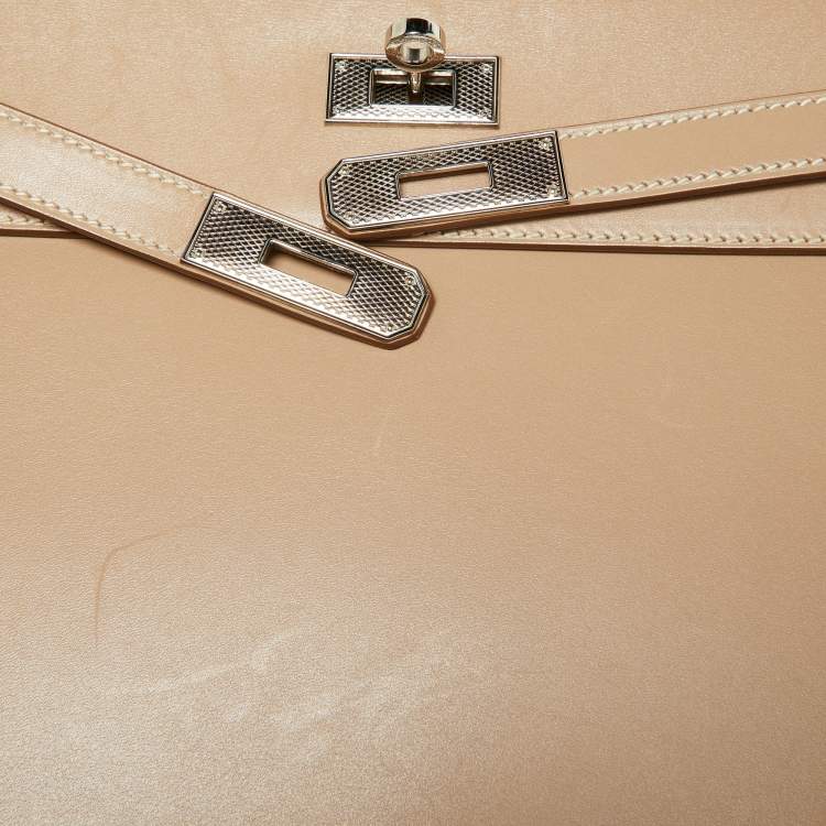 Pre Owned Hermes Argile Tadelakt Leather Guilloche Kelly Sellier 32 Bag