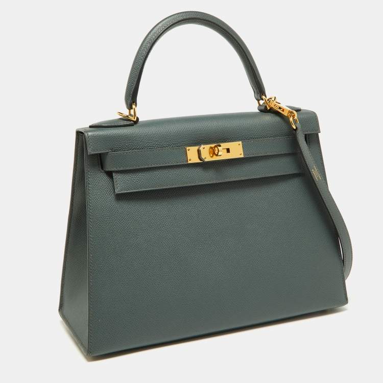 Pre Owned Hermès Vert Amande Epsom Leather Gold Finish Kelly Sellier 28 Bag