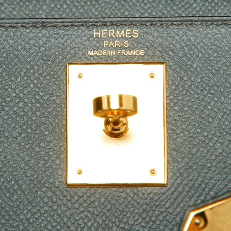 Pre Owned Hermès Vert Amande Epsom Leather Gold Finish Kelly Sellier 28 Bag