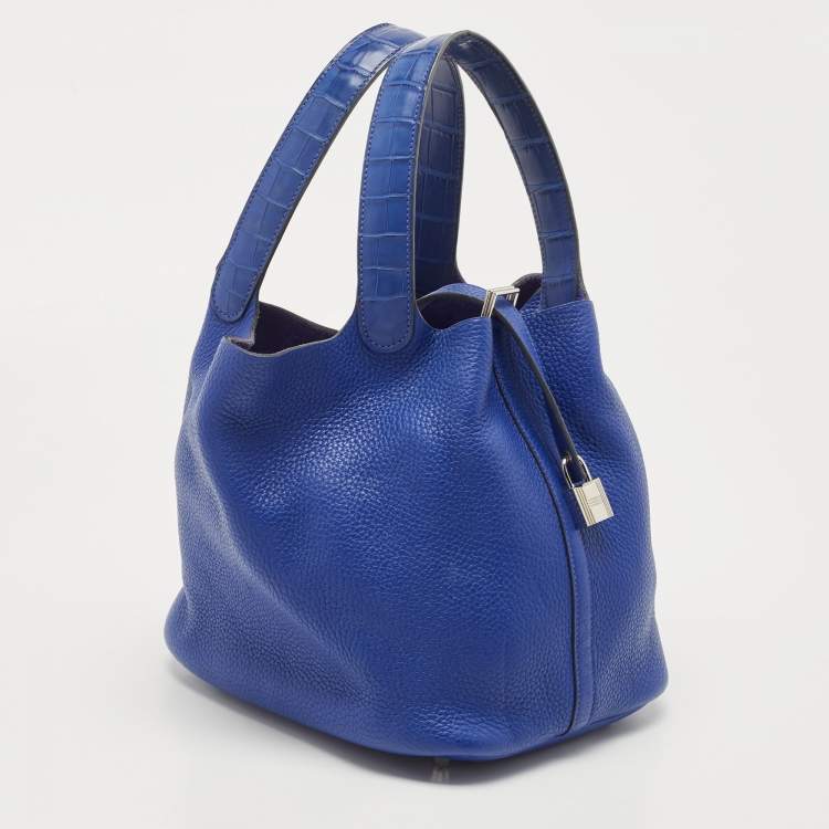 Pre Owned Hermes Bleu Electrique Taurillon Clemence Leather and Alligator Touch Picotin Lock 22 Bag