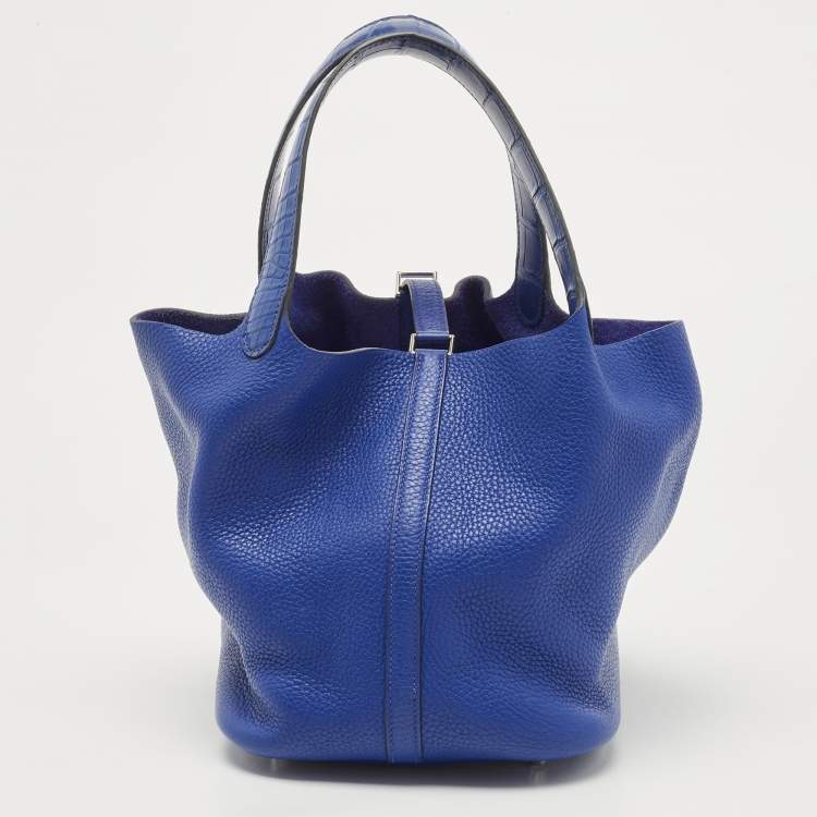 Pre Owned Hermes Bleu Electrique Taurillon Clemence Leather and Alligator Touch Picotin Lock 22 Bag